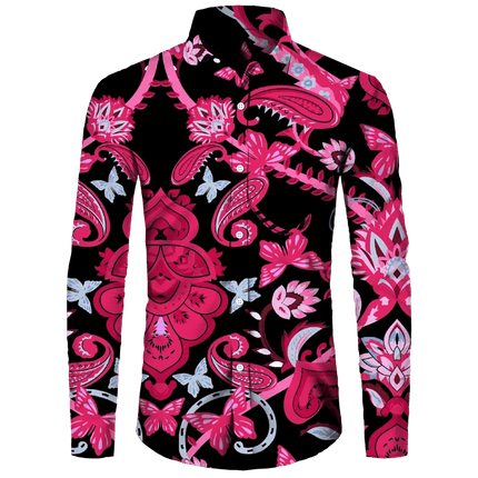 Shirt Men 3D Baroque Button Long Lapel Shirt - Shirt - BIRDTREE TB - Mad Fly Essentials