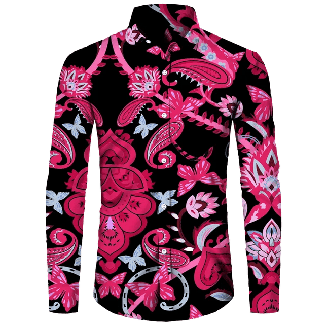 Shirt Men 3D Baroque Button Long Lapel Shirt - Shirt - BIRDTREE TB - Mad Fly Essentials