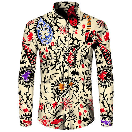 Shirt Men 3D Baroque Button Long Lapel Shirt - Shirt - BIRDTREE TB - Mad Fly Essentials