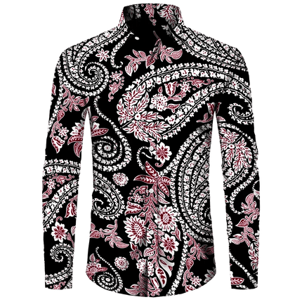Shirt Men 3D Baroque Button Long Lapel Shirt - Shirt - BIRDTREE TB - Mad Fly Essentials