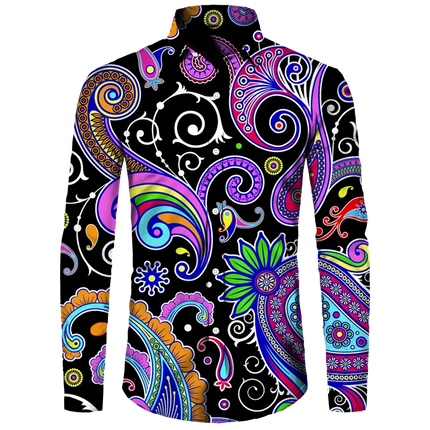 Shirt Men 3D Baroque Button Long Lapel Shirt - Shirt - BIRDTREE TB - Mad Fly Essentials