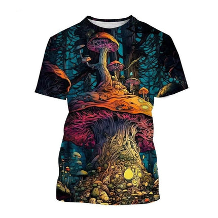 Shirt Men 3D Mushroom Black Purple Casual Tee - Shirt - Fanweilin - Mad Fly Essentials