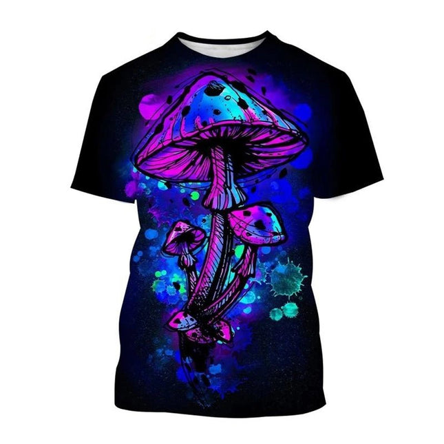 Shirt Men 3D Mushroom Black Purple Casual Tee - Shirt - Fanweilin - Mad Fly Essentials