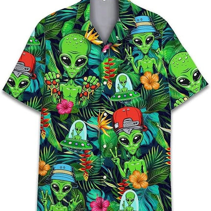 Shirt Men Funny Alien Graphic Hawaiian 3D Tee - Shirt - Fashicon - Mad Fly Essentials