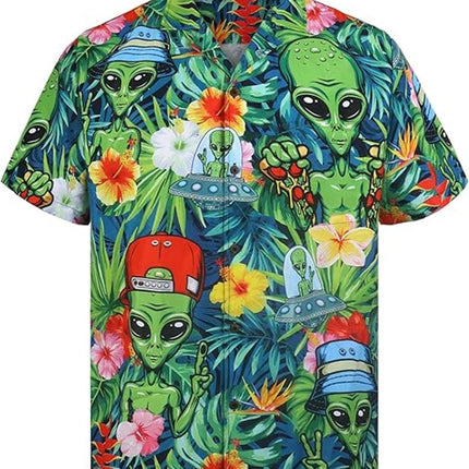 Shirt Men Funny Alien Graphic Hawaiian 3D Tee - Shirt - Fashicon - Mad Fly Essentials