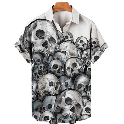 Shirt Men Hawaiian 3D Lapel Skull Party Tees - Shirt - oufisun - Mad Fly Essentials