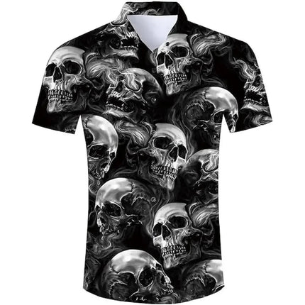 Shirt Men Hawaiian 3D Lapel Skull Party Tees - Shirt - oufisun - Mad Fly Essentials