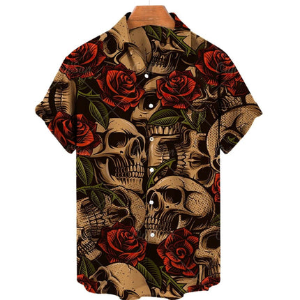 Shirt Men Hawaiian 3D Lapel Skull Party Tees - Shirt - oufisun - Mad Fly Essentials
