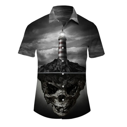 Shirt Men Hawaiian 3D Lapel Skull Party Tees - Shirt - oufisun - Mad Fly Essentials