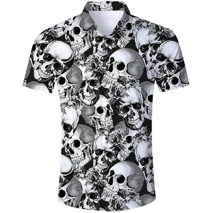 Shirt Men Hawaiian 3D Lapel Skull Party Tees - Shirt - oufisun - Mad Fly Essentials