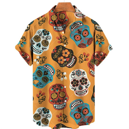 Shirt Men Hawaiian 3D Lapel Skull Party Tees - Shirt - oufisun - Mad Fly Essentials