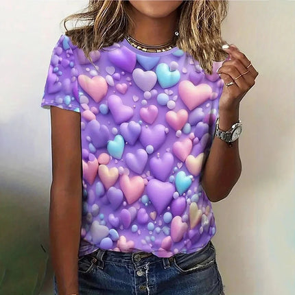 Shirt Women 3D Love Hearts Short Tops - Shirt - PMRUN - Mad Fly Essentials