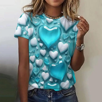 Shirt Women 3D Love Hearts Short Tops - Shirt - PMRUN - Mad Fly Essentials