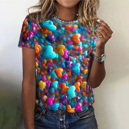 Shirt Women 3D Love Hearts Short Tops - Shirt - PMRUN - Mad Fly Essentials