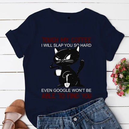 Shirt Women Angry Black Cat Coffee Graphic Tees - Shirt - MUOLUX - Mad Fly Essentials