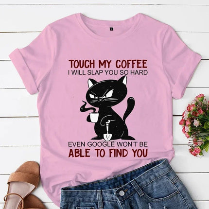 Shirt Women Angry Black Cat Coffee Graphic Tees - Shirt - MUOLUX - Mad Fly Essentials