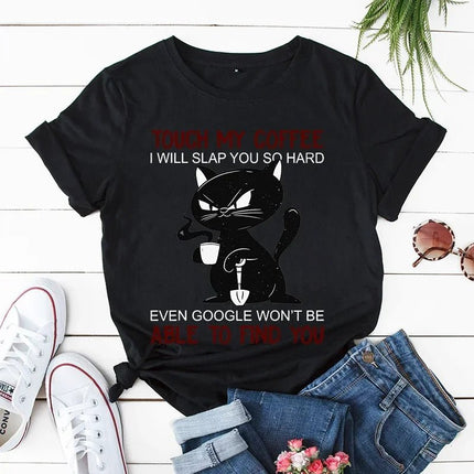Shirt Women Angry Black Cat Coffee Graphic Tees - Shirt - MUOLUX - Mad Fly Essentials