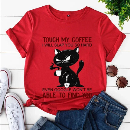 Shirt Women Angry Black Cat Coffee Graphic Tees - Shirt - MUOLUX - Mad Fly Essentials