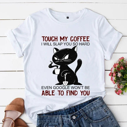 Shirt Women Angry Black Cat Coffee Graphic Tees - Shirt - MUOLUX - Mad Fly Essentials