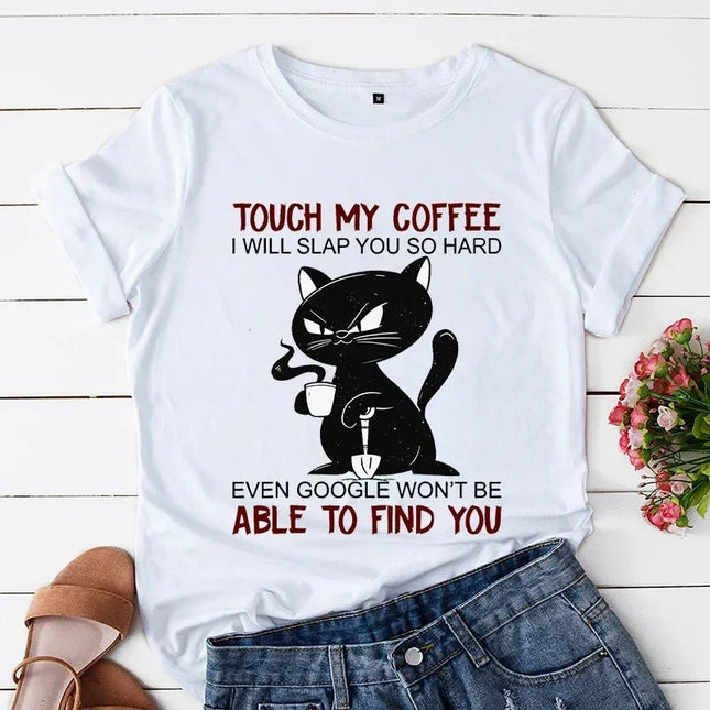 Shirt Women Angry Black Cat Coffee Graphic Tees - Shirt - MUOLUX - Mad Fly Essentials