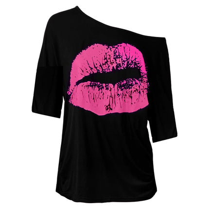 Shirt Women Casual Lips Summer Graphic Tee - Shirt - mnealways18 - Mad Fly Essentials