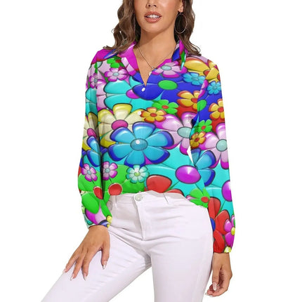 Shirt Women Flower Power Casual 3D 70s Blouse - Shirt - LazySorry - Mad Fly Essentials