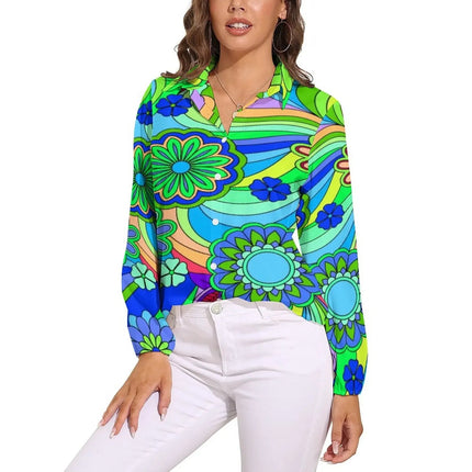 Shirt Women Flower Power Casual 3D 70s Blouse - Shirt - LazySorry - Mad Fly Essentials