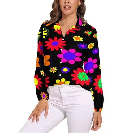 Shirt Women Flower Power Casual 3D 70s Blouse - Shirt - LazySorry - Mad Fly Essentials