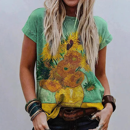 Shirt Women Retro Starry Night Van Gogh 3D Tee - Shirt - BOXDAQ - Mad Fly Essentials