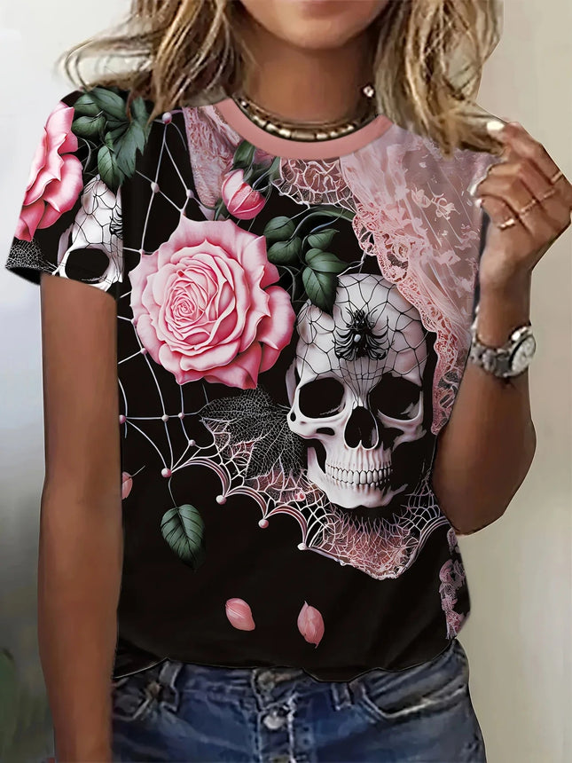 Shirt Women V-Neck Skull Fashion Vintage Tee - Shirt - mandylandy - Mad Fly Essentials
