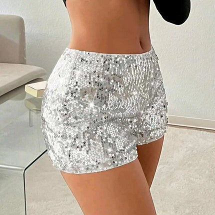 Shorts Women Silver Sequin Bodycon Mini Shorts - Shorts - AILINGE - Mad Fly Essentials