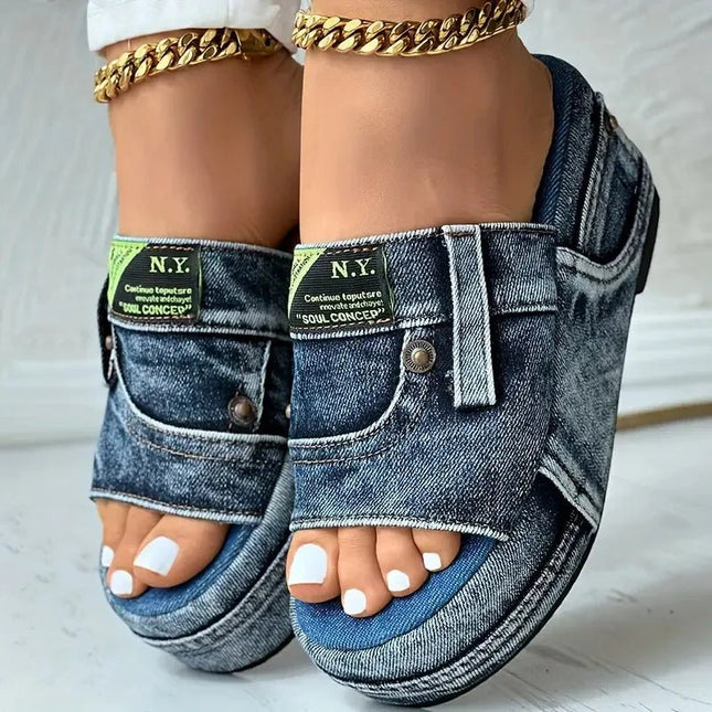 Slippers Women Summer Denim Beach Sandals - Slippers - OEING - Mad Fly Essentials