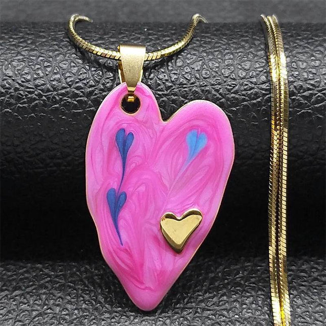 Stainless Steel Pink Heart Pendant Necklace - Necklace - Abdo - Mad Fly Essentials