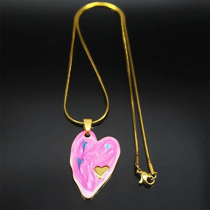 Stainless Steel Pink Heart Pendant Necklace - Necklace - Abdo - Mad Fly Essentials