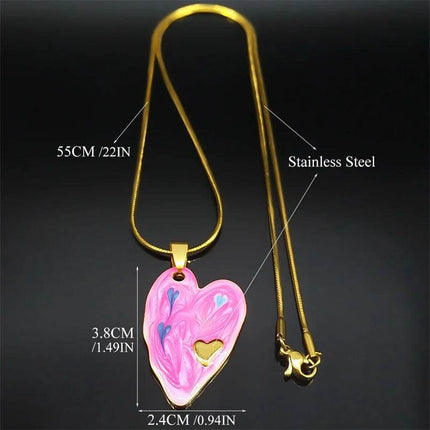 Stainless Steel Pink Heart Pendant Necklace - Necklace - Abdo - Mad Fly Essentials