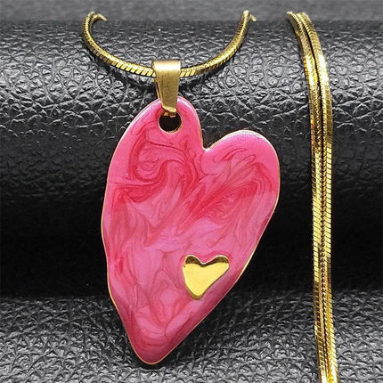 Stainless Steel Pink Heart Pendant Necklace - Necklace - Abdo - Mad Fly Essentials