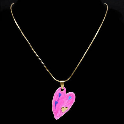 Stainless Steel Pink Heart Pendant Necklace - Necklace - Abdo - Mad Fly Essentials