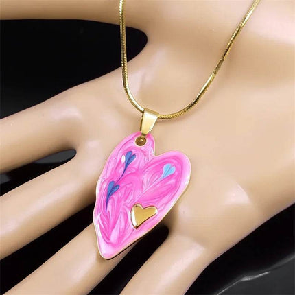 Stainless Steel Pink Heart Pendant Necklace - Necklace - Abdo - Mad Fly Essentials