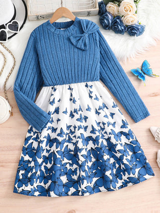 Sweater Dress Girl Blue Knitted Butterfly 8 - 12 Age Baby Girl Dress - Sweater Dress - RONE LOVE - Mad Fly Essentials