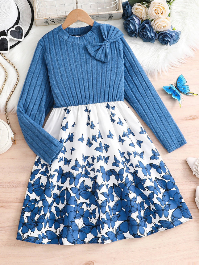 Sweater Dress Girl Blue Knitted Butterfly 8 - 12 Age Baby Girl Dress - Sweater Dress - RONE LOVE - Mad Fly Essentials