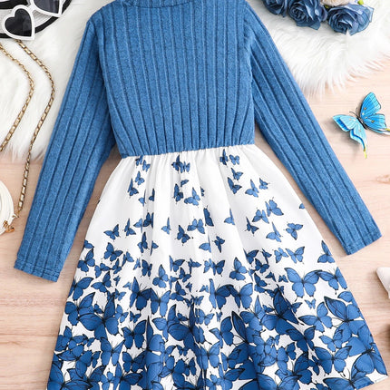 Sweater Dress Girl Blue Knitted Butterfly 8 - 12 Age Baby Girl Dress - Sweater Dress - RONE LOVE - Mad Fly Essentials