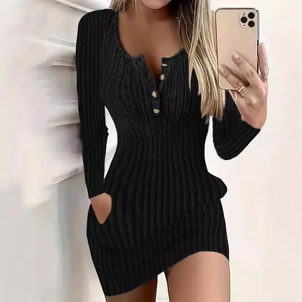 Sweater Dress Women Long Sleeve Bodycon Mini Dress - Sweater Dress - LCSKEREAL - Mad Fly Essentials