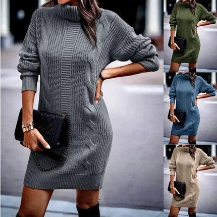 Sweater Dress Women Turtleneck Long Solid Dress - Sweater Dress - LUSMAY - Mad Fly Essentials