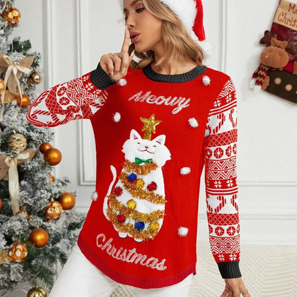 Sweater Women Black Cat Christmas Outerwear - Sweater - Goocheer - Mad Fly Essentials