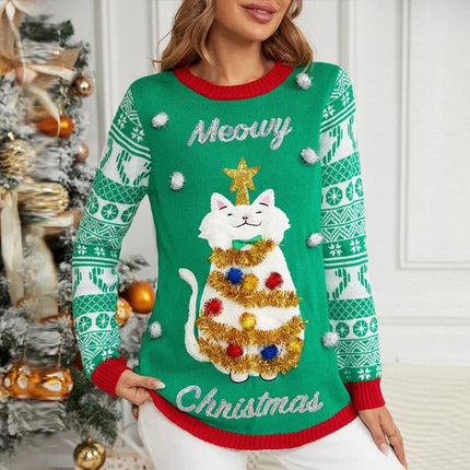 Sweater Women Black Cat Christmas Outerwear - Sweater - Goocheer - Mad Fly Essentials