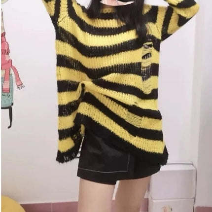 Sweater Women Gothic Long Striped Pullover Sweater - Sweater - lunoakvo - Mad Fly Essentials
