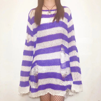 Sweater Women Gothic Long Striped Pullover Sweater - Sweater - lunoakvo - Mad Fly Essentials