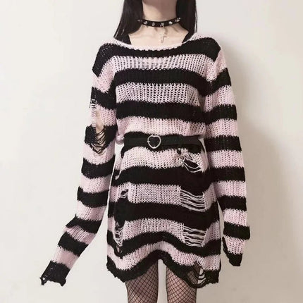 Sweater Women Gothic Long Striped Pullover Sweater - Sweater - lunoakvo - Mad Fly Essentials