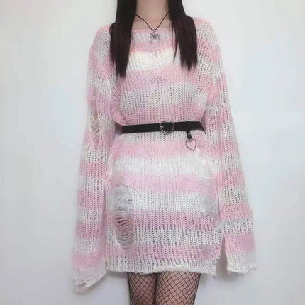 Sweater Women Gothic Long Striped Pullover Sweater - Sweater - lunoakvo - Mad Fly Essentials