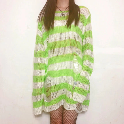 Sweater Women Gothic Long Striped Pullover Sweater - Sweater - lunoakvo - Mad Fly Essentials
